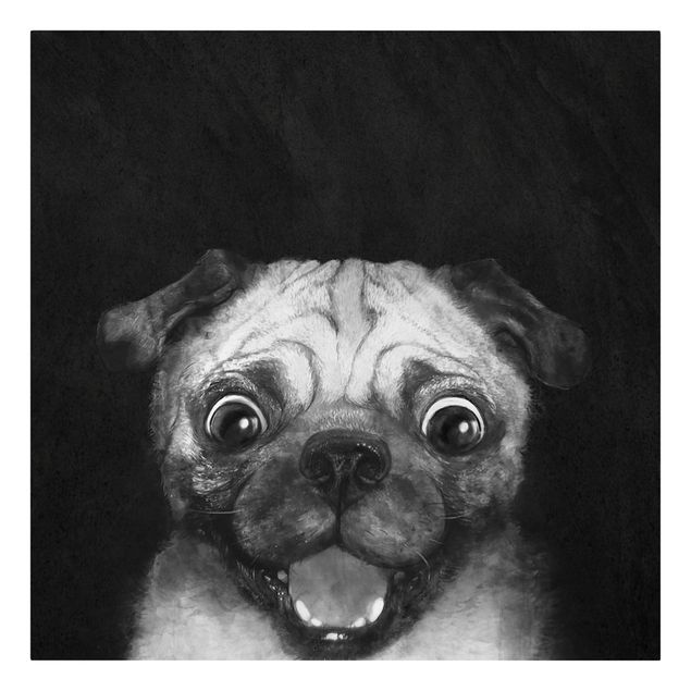 Canvastavlor konstutskrifter Illustration Dog Pug Painting On Black And White