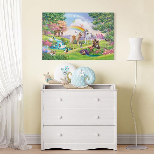 Tavlor modernt Enchanted Forest With Unicorn