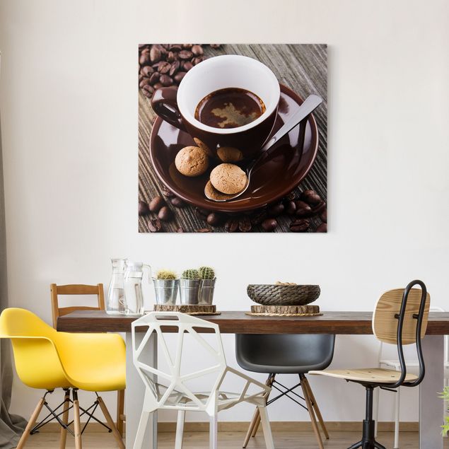 Canvastavlor kaffe Coffee Mugs With Coffee Beans