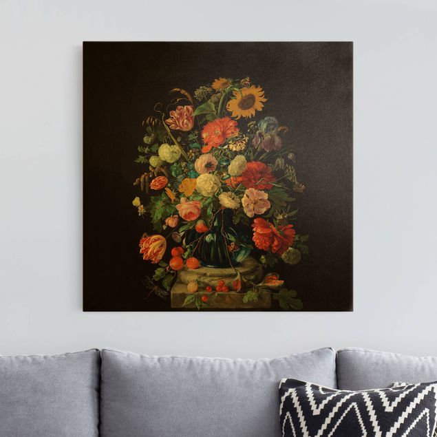Canvastavlor solrosor Jan Davidsz De Heem - Glass Vase With Flowers