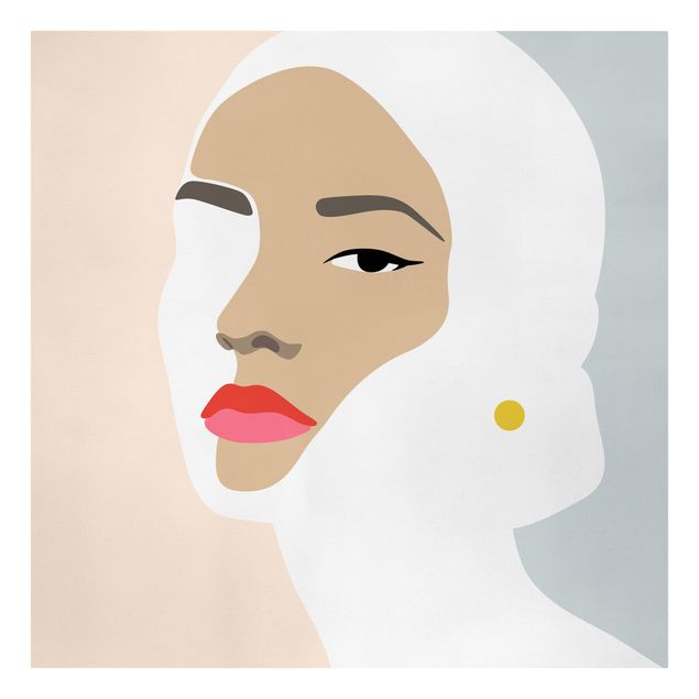 Tavlor porträtt Line Art Portrait Woman Pastel Grey