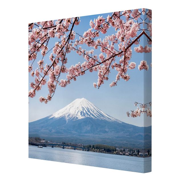 Tavlor landskap Cherry Blossoms With Mt. Fuji