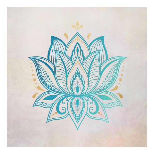 Tavlor blå Lotus Illustration Mandala Gold Blue