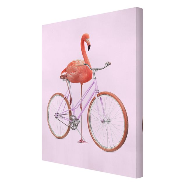 Tavlor rosa Flamingo With Bicycle