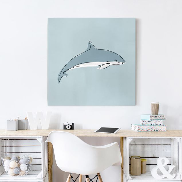 Canvastavlor fisk Dolphin Line Art