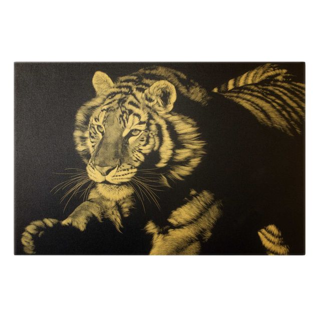 Canvastavlor svart och vitt Tiger In The Sunlight On Black