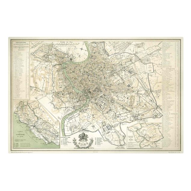 Tavlor arkitektur och skyline Vintage Map Rome Antique