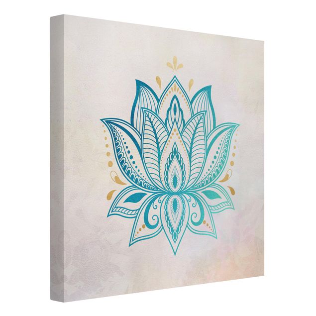 Tavlor mandalas Lotus Illustration Mandala Gold Blue