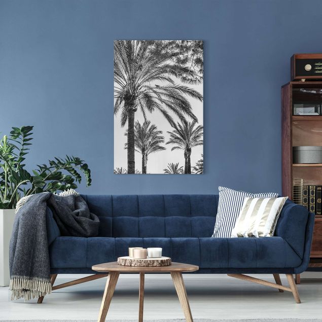 Canvastavlor solnedgångar Palm Trees At Sunset Black And White