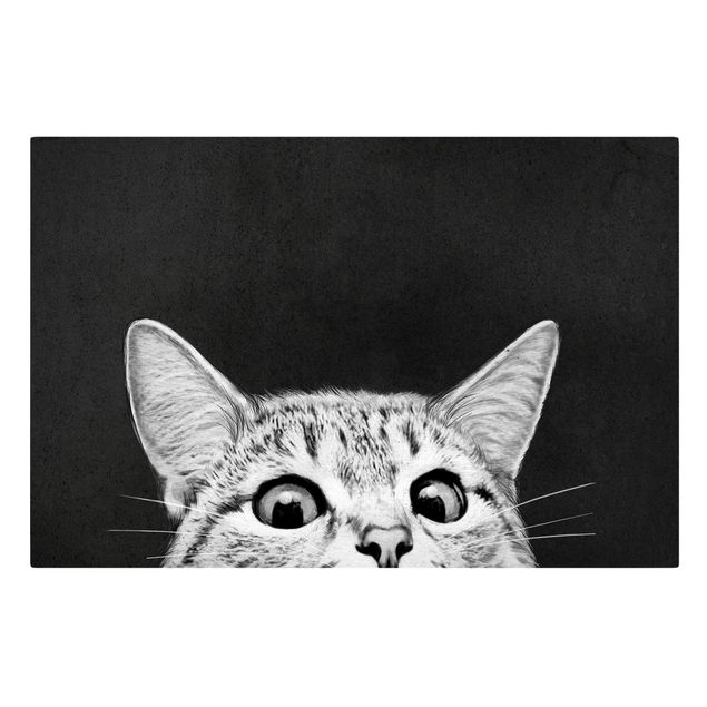 Canvastavlor svart och vitt Illustration Cat Black And White Drawing
