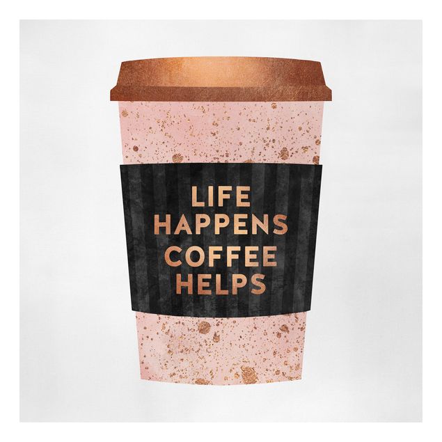 Canvastavlor ordspråk Life Happens Coffee Helps Gold