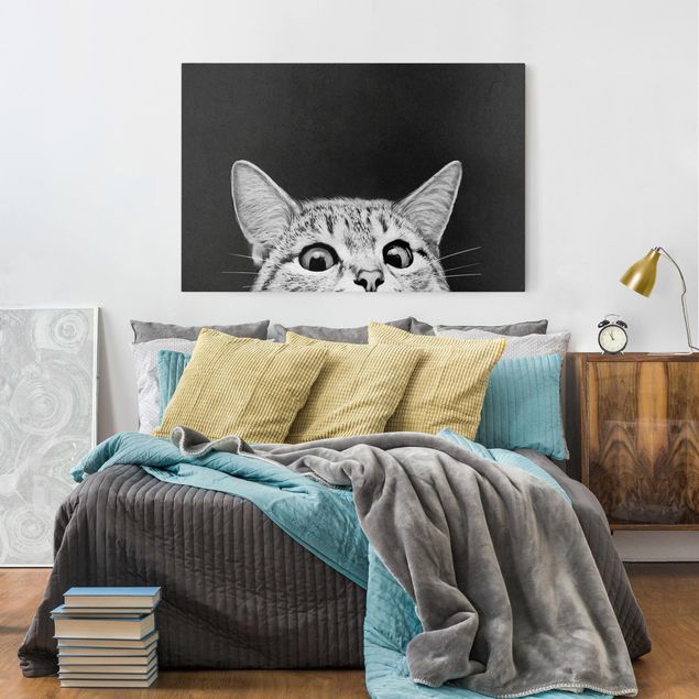 Canvastavlor katter Illustration Cat Black And White Drawing