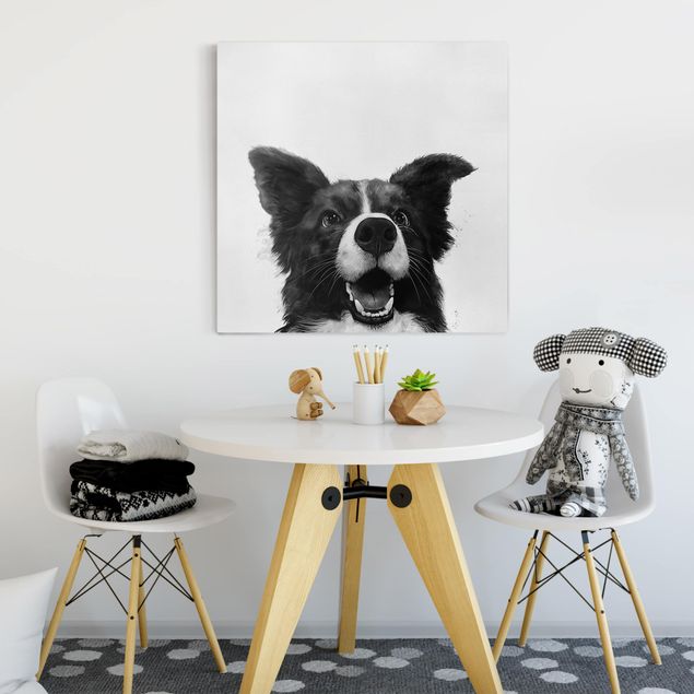 Canvastavlor hundar Illustration Dog Border Collie Black And White Painting