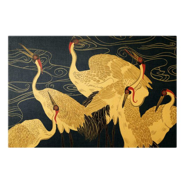 Leinwandbilder Gold Canvas Crane With Golden Feathers II