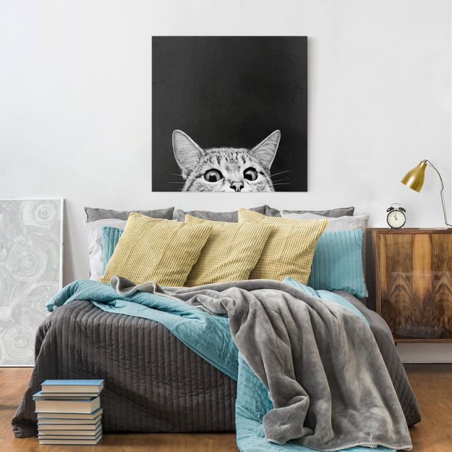 Canvastavlor katter Illustration Cat Black And White Drawing