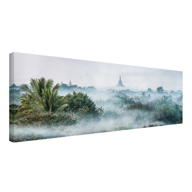 Tavlor träd Morning Fog Over The Jungle Of Bagan