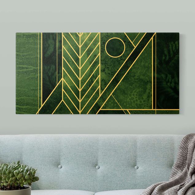 Canvastavlor mönster Golden Geometry - Emerald