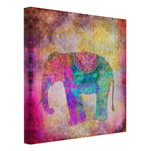 Canvastavlor konstutskrifter Colourful Collage - Indian Elephant
