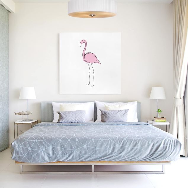 Canvastavlor fåglar Flamingo Line Art