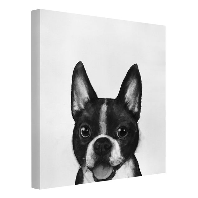 Canvastavlor svart och vitt Illustration Dog Boston Black And White Painting