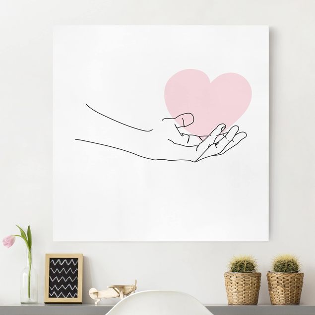 Canvastavlor Hand With Heart Line Art