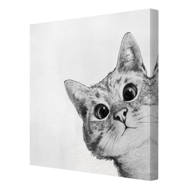Canvastavlor konstutskrifter Illustration Cat Drawing Black And White