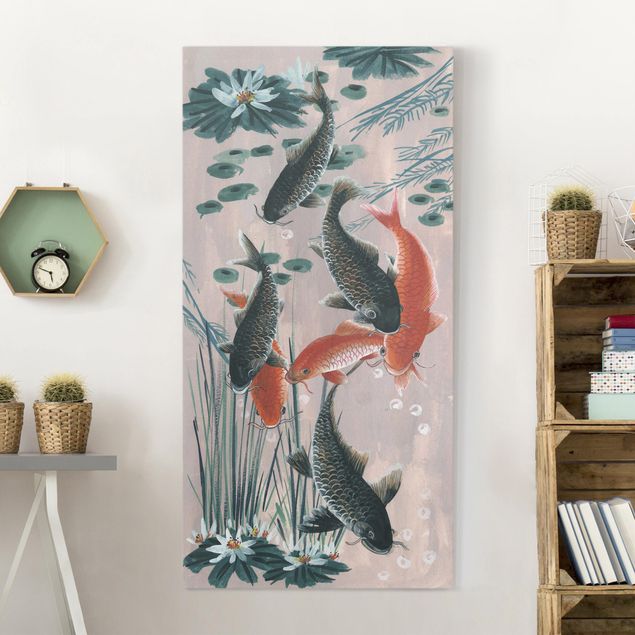 Canvastavlor fisk Asian Painting Koi In Pond II
