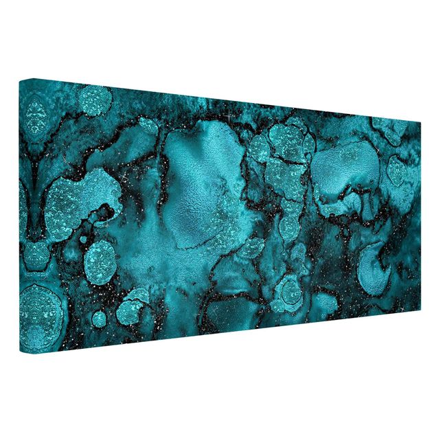 Canvastavlor abstrakt Turquoise Drop With Glitter
