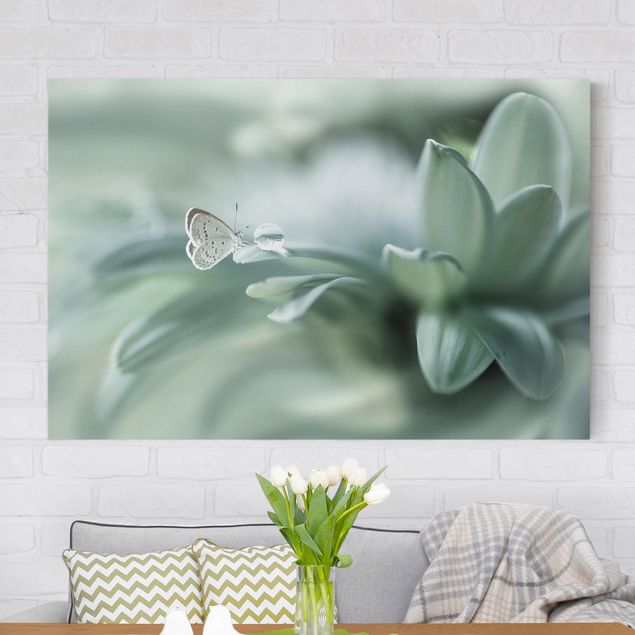 Kök dekoration Butterfly And Dew Drops In Pastel Green