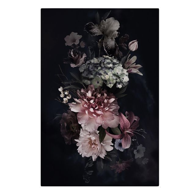 Tavlor blommor  Flowers With Fog On Black