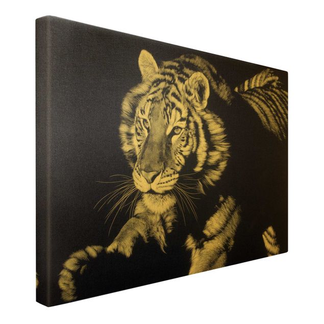 Canvastavlor djur Tiger In The Sunlight On Black