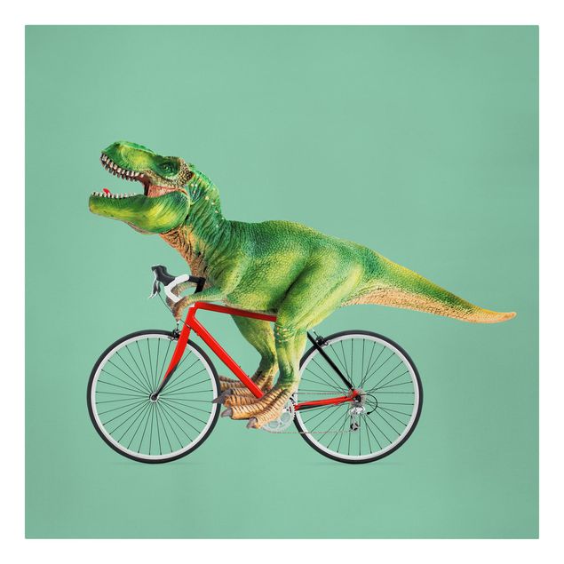 Canvastavlor djur Dinosaur With Bicycle