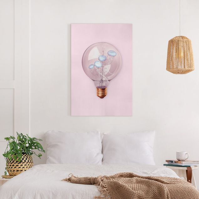 Canvastavlor konstutskrifter Light Bulb With Jellyfish