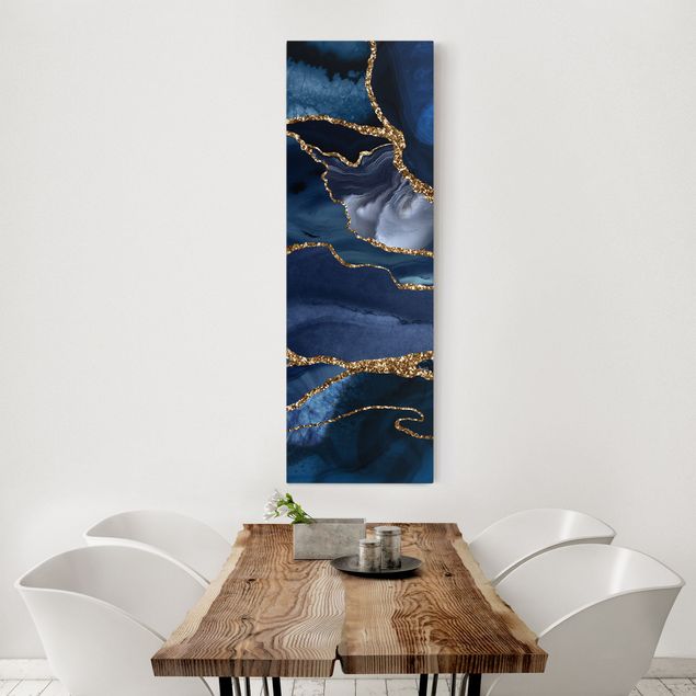 Tavlor konstutskrifter Golden Glitter Waves Blue Backdrop