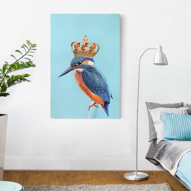 Canvastavlor fåglar Kingfisher With Crown