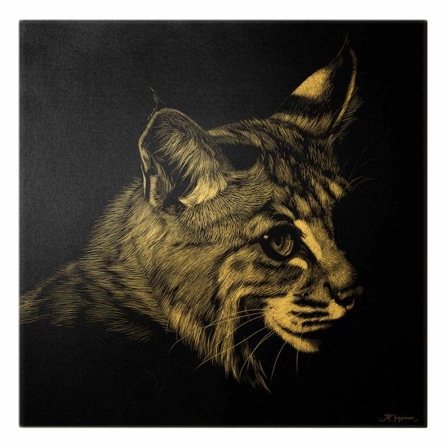 Canvastavlor djur Vintage Cat on Black Backdrop