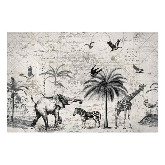 Tavlor giraffer Vintage Collage - Exotic Map