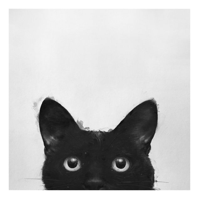 Canvastavlor konstutskrifter Illustration Black Cat On White Painting