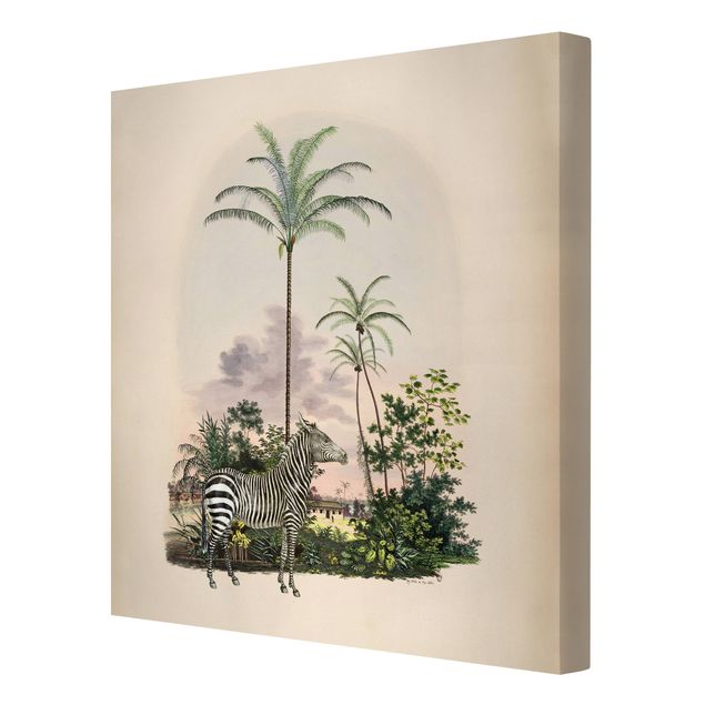 Canvastavlor konstutskrifter Zebra Front Of Palm Trees Illustration