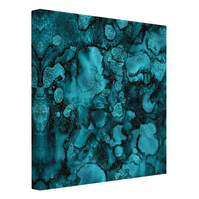 Canvastavlor abstrakt Turquoise Drop With Glitter