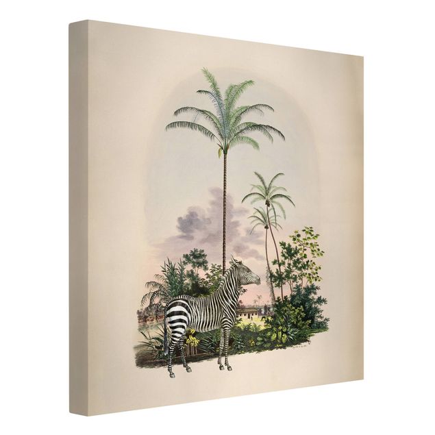 Canvastavlor solnedgångar Zebra Front Of Palm Trees Illustration