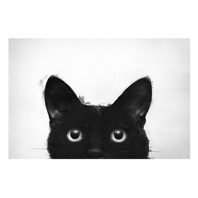 Canvastavlor svart och vitt Illustration Black Cat On White Painting