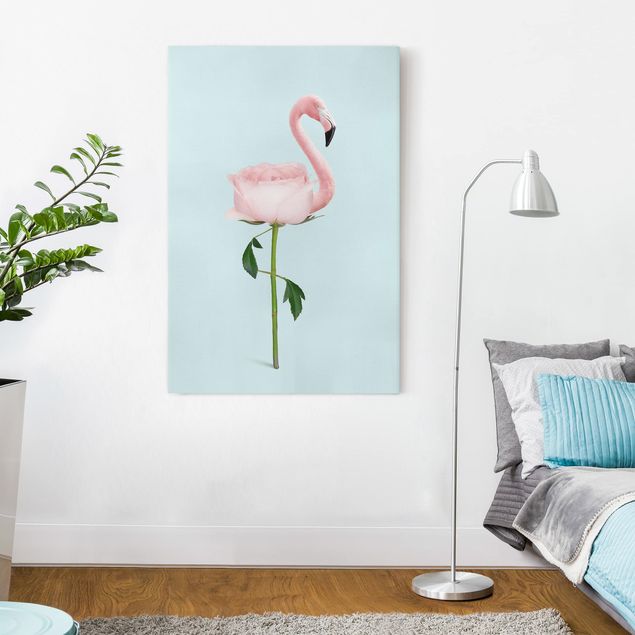Canvastavlor rosor Flamingo With Rose