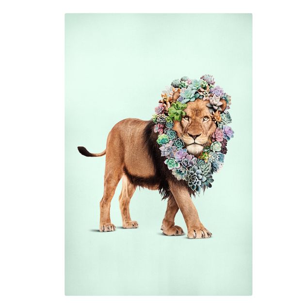 Canvastavlor blommor  Lion With Succulents
