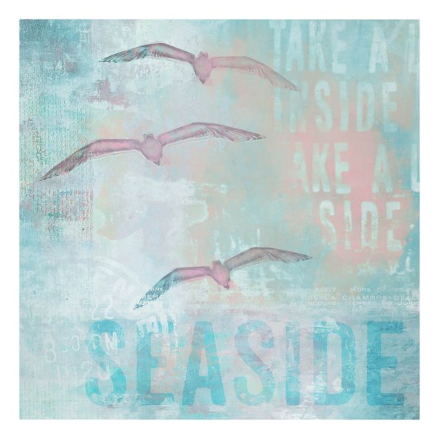 Canvastavlor ordspråk Shabby Chic Collage - Seagulls