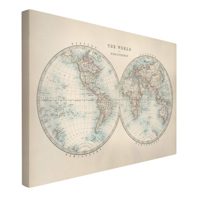 Canvastavlor ordspråk Vintage World Map The Two Hemispheres