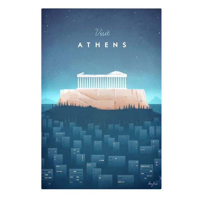 Tavlor blå Travel Poster - Athens