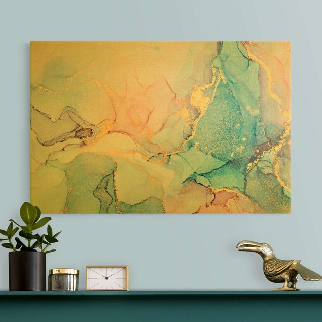 Leinwandbilder Gold Canvas Watercolour Pastel Colourful With Gold