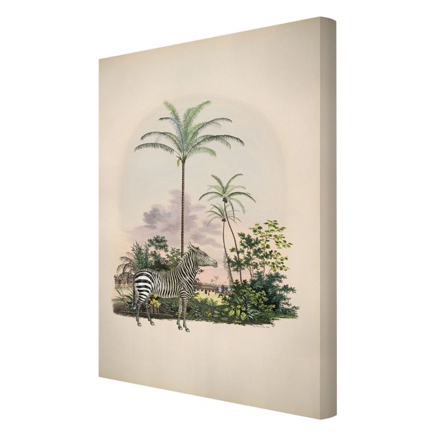Canvastavlor konstutskrifter Zebra Front Of Palm Trees Illustration