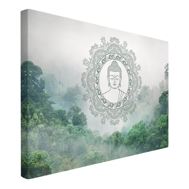 Canvastavlor bergen Buddha Mandala In Fog
